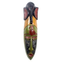 Ghanaian wood mask, 'Krukudu Bird' - Unique African Wood Mask