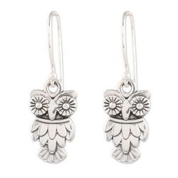 Night Vision,'Sterling Silver Owl Dangle Earrings from India'
