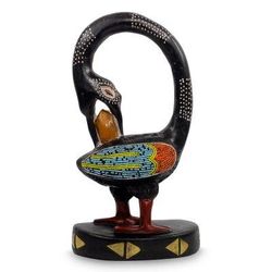 My Lovely Bird,'Adinkra Symbol Bird Wood Sculpture with Glass Beads'