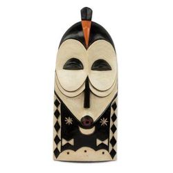 Yaka Rites,'Artisan Crafted Congolese African Mask in Brown and White'