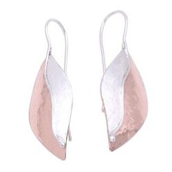 Rose Autumn Leaves,'Leaf-Shaped Drop Earrings with Rose Gold Accents'
