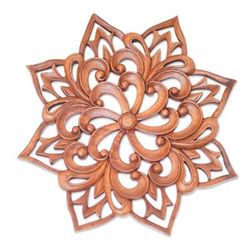 Balinese Spiral Flower,'Hand Carved Floral Wood Wall Relief from Indonesia'
