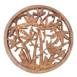 Palm Vibes,'Palm-Themed Relief Panel Hand-Carved from Wood in Bali'