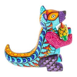 Turquoise River Days,'Handcrafted Turquoise Copal Wood Otter and Fish Figurine'