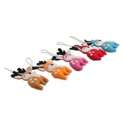Adorable Reindeer,'Set of 5 Handcrafted Wool Felt Reindeer Ornaments from India'