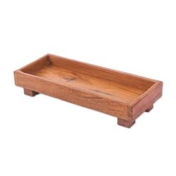 Sylvan Spaces,'Geometric Teak Wood Decorative Tray from Thailand (Small)'