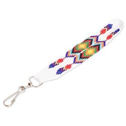 Key to Elegance,'Handcrafted Geometric Glass Beaded Keychain in White'
