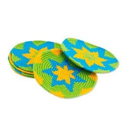 Colorful Starburst,'Bright Colorful Starburst Cotton Crochet Coasters (Set of 6)'