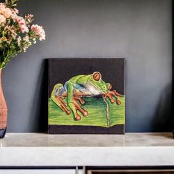 'Eco-Friendly Acrylic on Canvas Realistic Frog Painting'