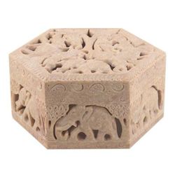 Jungle Unity,'Handcrafted Animal Motif Soapstone Jewelry Box from India'