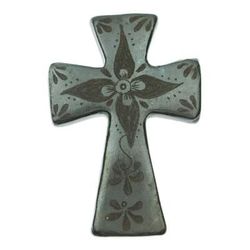 Little Flower of Luck,'Handcrafted Mexican Barro Negro Ceramic Wall Cross'