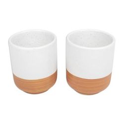 Sweet Evening,'Set of 2 Speckled Ceramic Cups in Brown and White Hues'