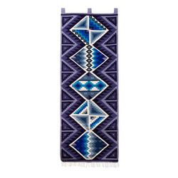 Cool Inca Symmetry,'Geometric Handwoven Inca Wool Tapestry in Cool Palette'