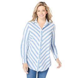 Plus Size Women's Perfect Long Sleeve Shirt by Woman Within in Blue Coast Mitered Stripe (Size 3X)