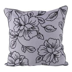 Primaveral Evening,'Floral Grey and Black Cotton Cushion Covers (Pair)'