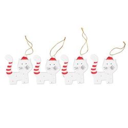 Merry Felines,'Set of 4 Hand-Painted Albesia Wood Cat Ornaments'