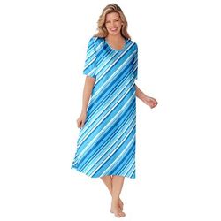 Plus Size Women's Long Tagless Sleepshirt by Dreams & Co. in Paradise Blue Multi Stripe (Size 3X/4X)