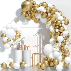 Guirlande de ballons en or blanc, 91 pièces, Kit en arc, décoration de fête d'anniversaire de mariage, Ballon d'anniversaire pour enfants, confettis pour réception-cadeau pour bébé, Baloo