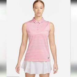 Nike Tops | Nike Dri-Fit Victorywomen's Striped Sleeveless Golf Polo/ S. | Color: Pink | Size: S