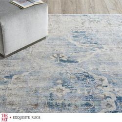 The Met X Exquisite Rugs Vintage Looms Light Blue/Beige Area Rug.