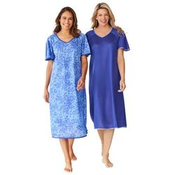 Plus Size Women's 2-Pack Short Silky Gown by Only Necessities in Ultra Blue French Blue Flower (Size L) Pajamas