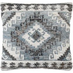 Krish 22" Square Rustic Gray/Slate Blue/Dark Brown/Ivory/Blue Throw Pillow - Boutique Rugs