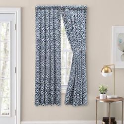 Athens Rod Pocket Pairs by Ellis Curtains in Navy (Size 100"W 96" L)