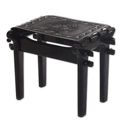Tornillo wood and leather stool, 'Nobility'