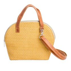 'Leather-Accented Adjustable Cotton Sling Bag in a Honey Hue'