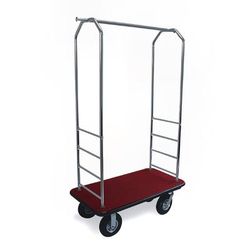 CSL 2000GY-040 RED Luggage Cart w/ Carpeted Deck - 43"L x 23"W x 72 1/2"H, Chrome, Silver