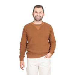 Sporting Elegance in Sepia,'Men's Sepia Cotton Pullover Sweater Knit in Guatemala'
