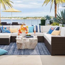 Palermo Modular Seating Collection in Bronze Wicker - Left-facing Daybed, Standard, Rumor Snow - Frontgate