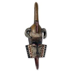 Ghanaian wood mask, 'Ghanaian Identity' - Hand Made African Wood Mask