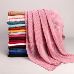 Foulard Hijab en Coton Uni pour Femme, Couverture Complète, Châles, Bandeau de Sauna, Hijabs Musulmans Froissés, PR2024, Nouvelle Collection