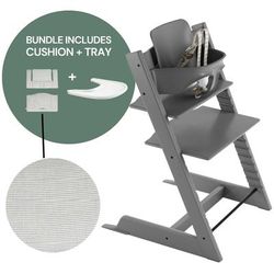 Tripp Trapp High Chair and Cushion with Stokke Tray -- Storm Grey / Nordic Grey