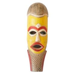 Tikro,'Handcrafted Yellow and Red African Sese Wood Mask'