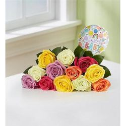 1-800-Flowers Flower Delivery New Baby Celebration Assorted Roses 12-24 Stems, 12 Stems Bouquet Only