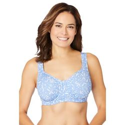 Plus Size Women's Underwire Microfiber T-Shirt Bra by Comfort Choice in French Blue Batik Floral (Size 46 C)