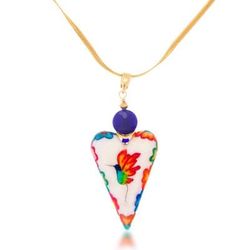 Rainbow Hummingbird,'Heart-Shaped Marble Pendant Necklace'