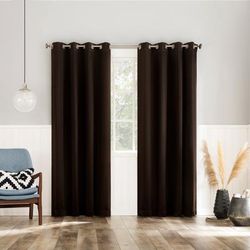 Sun Zero™ 2-Pc. Brandon Magnetic Closure Grommet Curtain Panel by BrylaneHome in Chocolate (Size 108"W 84" L)
