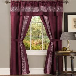 Wide Width Fairfield 5 Piece Window Set by BrylaneHome in Burgundy (Size 55" W 63" L)