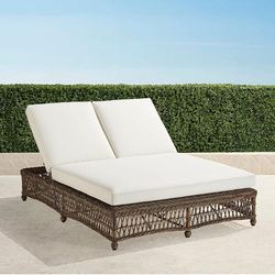 Hampton Double Chaise in Driftwood Wicker - Standard, Rain Sailcloth Salt - Frontgate