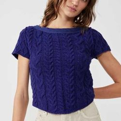 Free People Tops | Free People Baby Cable Tee Nwt | Color: Blue | Size: L