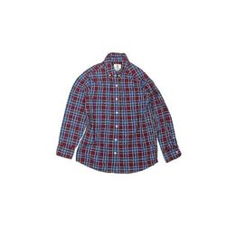 Kids Land Long Sleeve Button Down Shirt: Blue Plaid Tops - Size 7