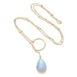 Sky Blue Teardrop,'Gold-Plated Rainbow Moonstone Pendant Necklace'