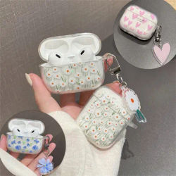 Pour AirPods Pro 2ème étui mode coeur fleur couverture transparente pour Apple AirPod 4 1 2 3 paillettes brillant écouteur boîte de chargement porte-clés