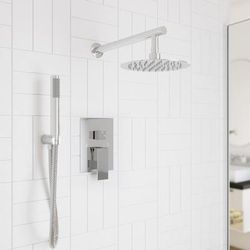 Randolph Morris Tranquil Rainfall Shower Set with Round Shower Head, Square Valve, and Wand Handshower RMAS-2SSQ-RH-HSW-C