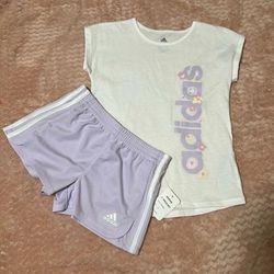 Adidas Matching Sets | Adidas Graphic T-Shirt & Mesh Shorts Set | Color: Purple/White | Size: 6xg