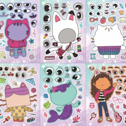 6 feuilles Gabby's Dollhouse faire un visage Puzzle autocollants dessin animé Parent-enfant