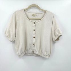 Madewell Tops | Madewell Womens Size Medium Cream Terry Button Front Crop Top | Color: Cream | Size: M